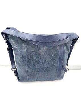 Vintage Sharif 1827 Blue Tooled Embossed Leather Large Hobo Bag Handbag Purse